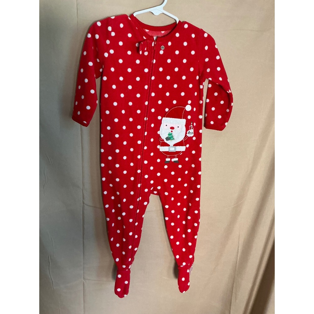 Just One You Footed Pajamas Baby 18M Red Good Santa Polka Dot Fleece Zip Up